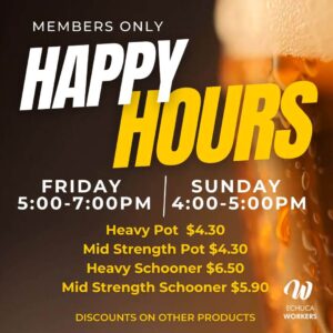 Happy Hour at Echuca Workers every Friday & Sunday