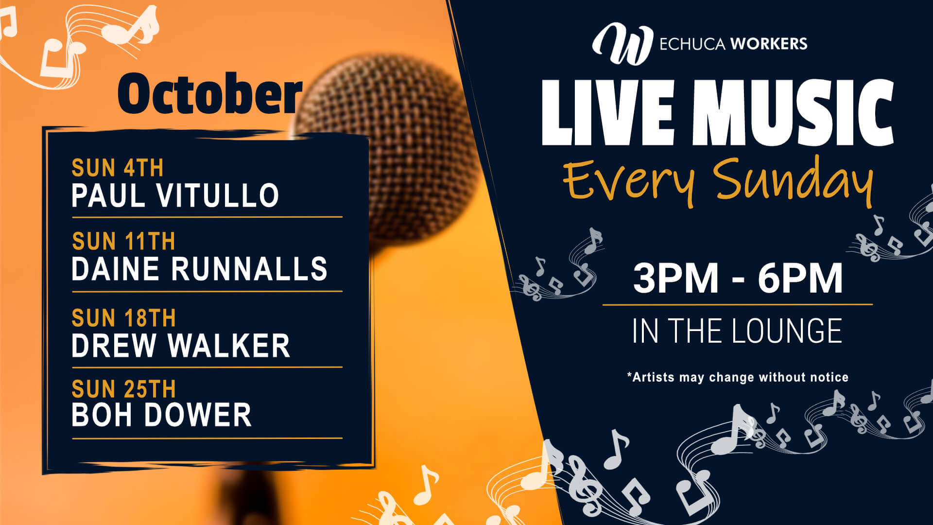 Live Music Oct Echuca Workers